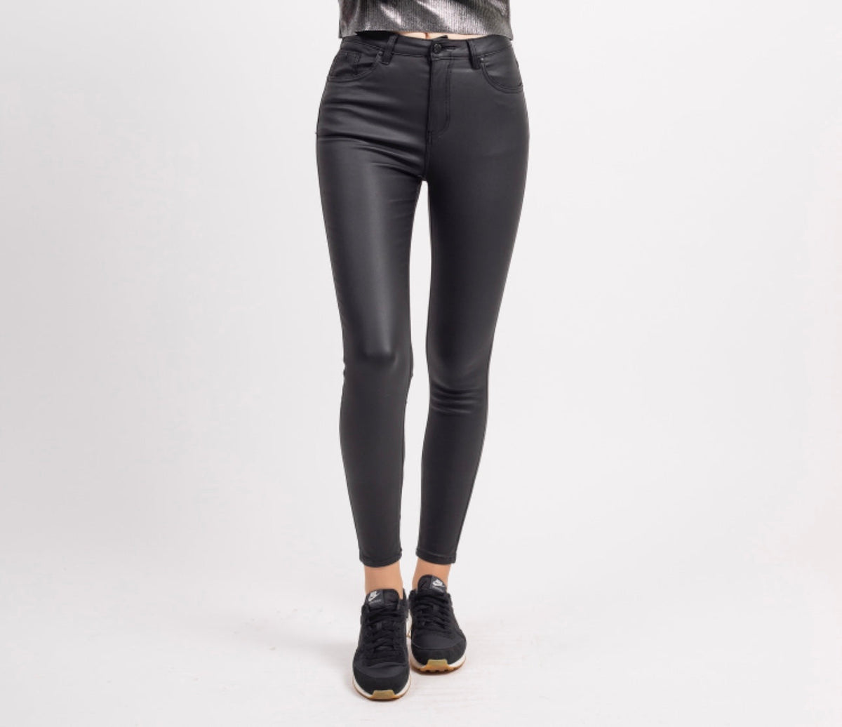 Toxik Black Highwaisted Bum Lift Matte Coated Jeans