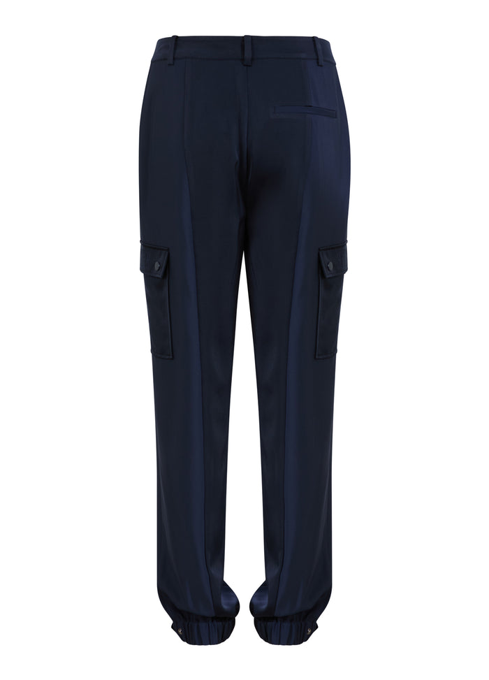 Coster Copenhagen Navy Satin Cuffed Cargo Joggers, 244-3413