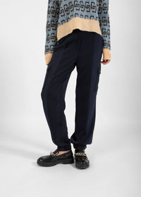 Coster Copenhagen Navy Satin Cuffed Cargo Joggers, 244-3413