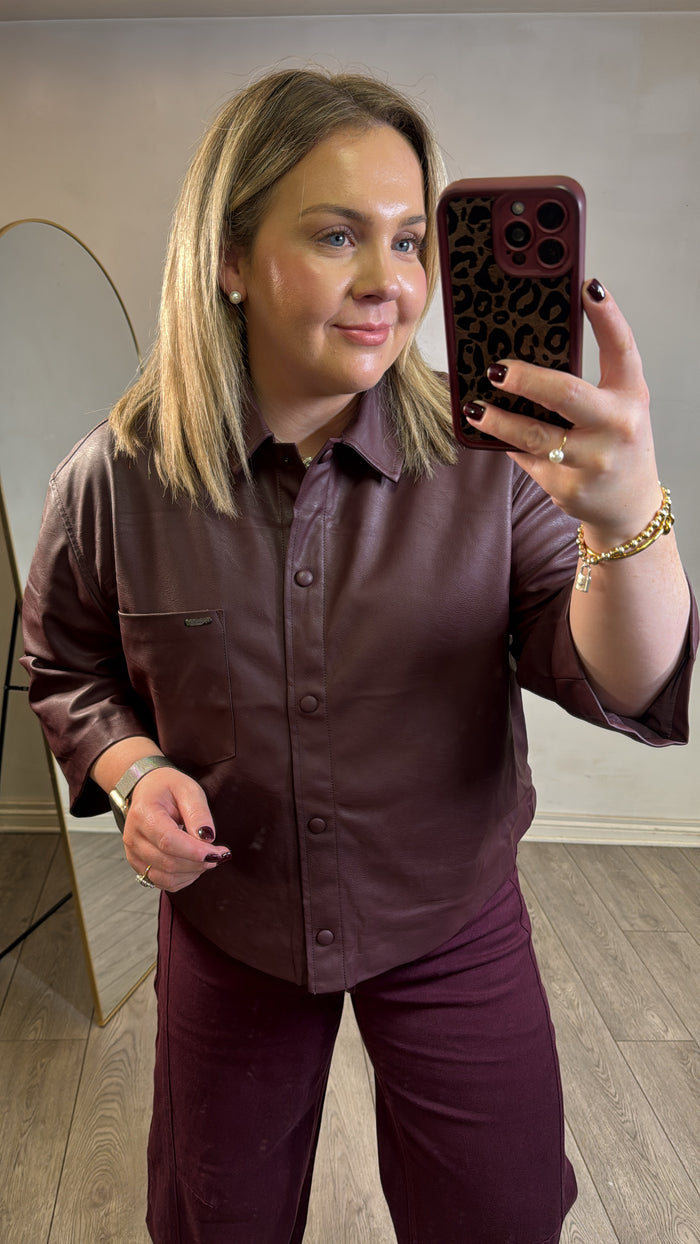 Garcia Bordeaux Faux Leather Shirt Jacket