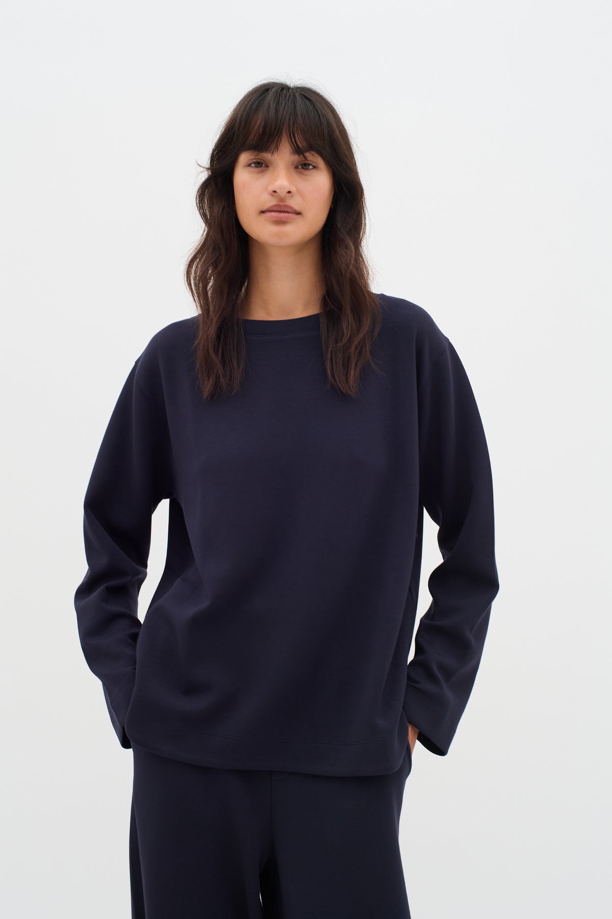 InWear Gincent Marine Blue Modal Supersoft Dipped Hem Sweatshirt