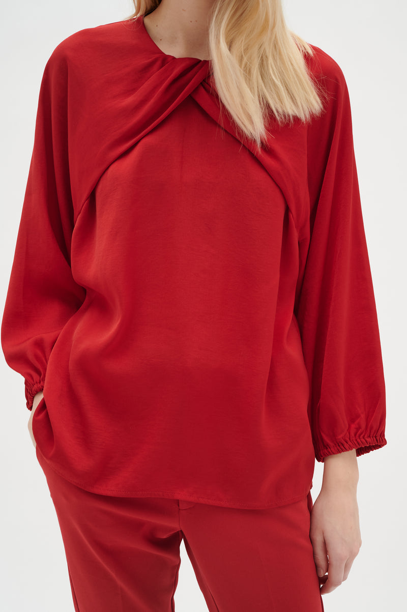 InWear Lito True Red Draped Neck Blouse, 30108828