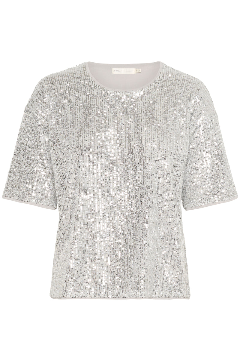 InWear JarJar Silver Sequin T-Shirt Top, 30108868