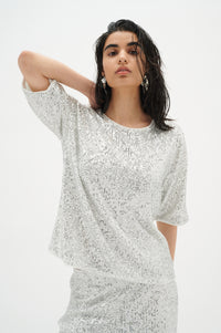 InWear JarJar Silver Sequin T-Shirt Top, 30108868