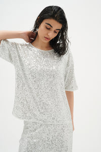 InWear JarJar Silver Sequin T-Shirt Top, 30108868