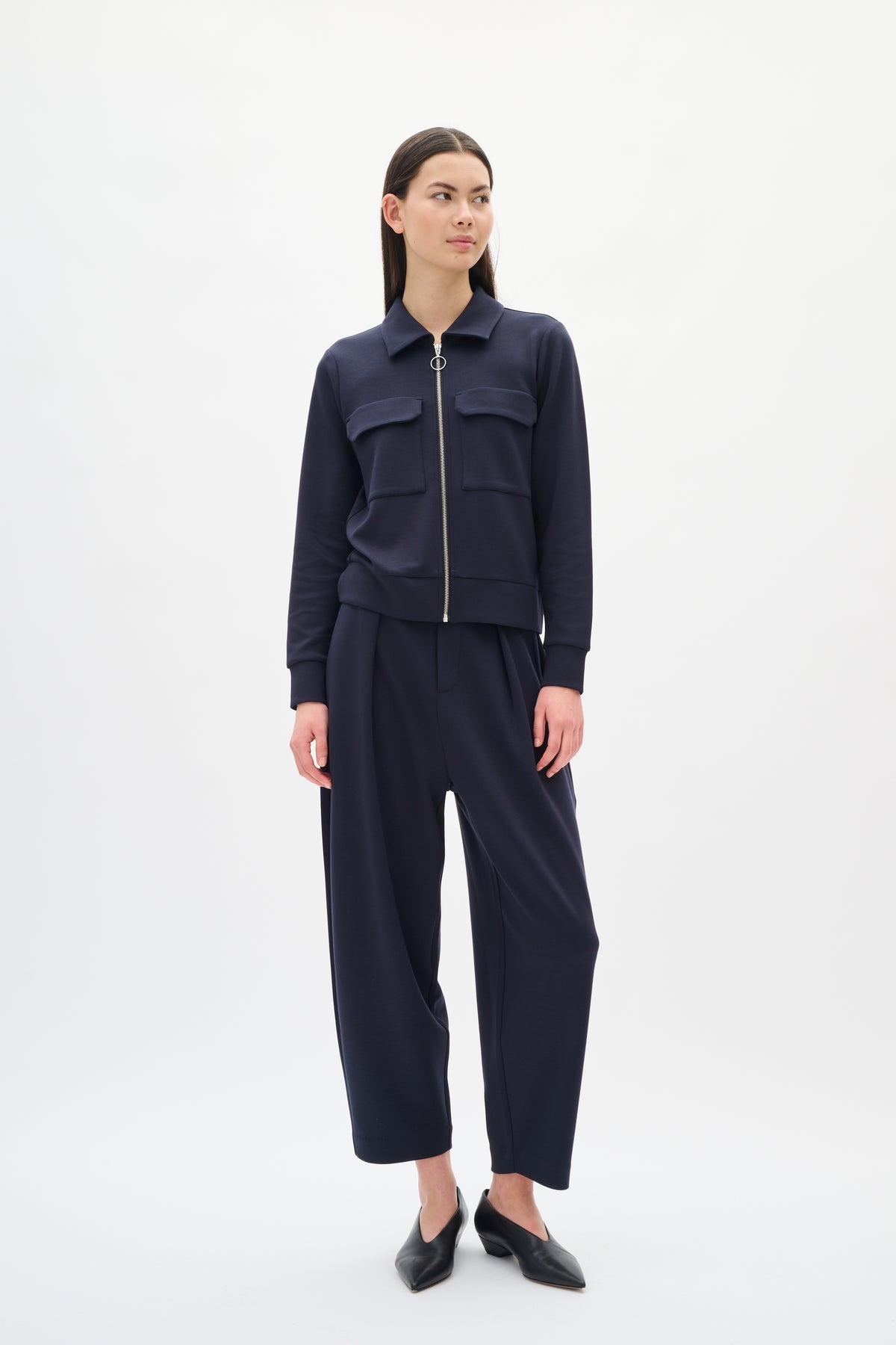 InWear PannieIW Marine Blue Modal Barrel Leg Ankle Length Trousers