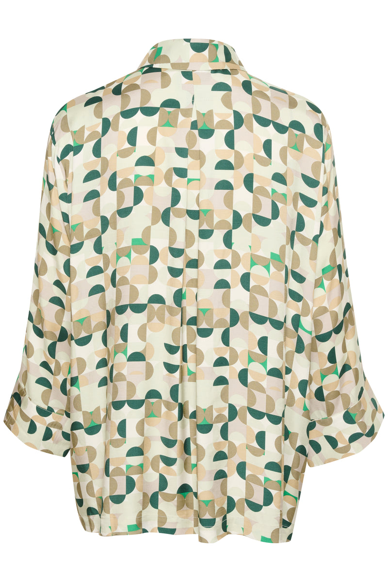 InWear Beril Green Geometric Printed Oversized Longline Shirt