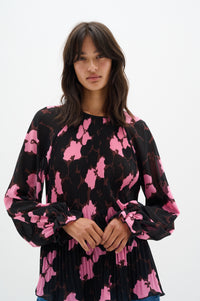 InWear Mendra Cashmere Pink Flower Plisse Oversized Blouse, 30109660