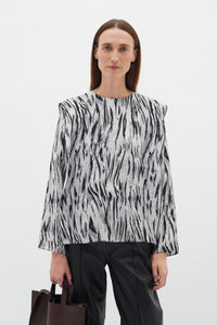 InWear Milda Granite Grey Abstract Printed Relaxed Fit Blouse, 30109697