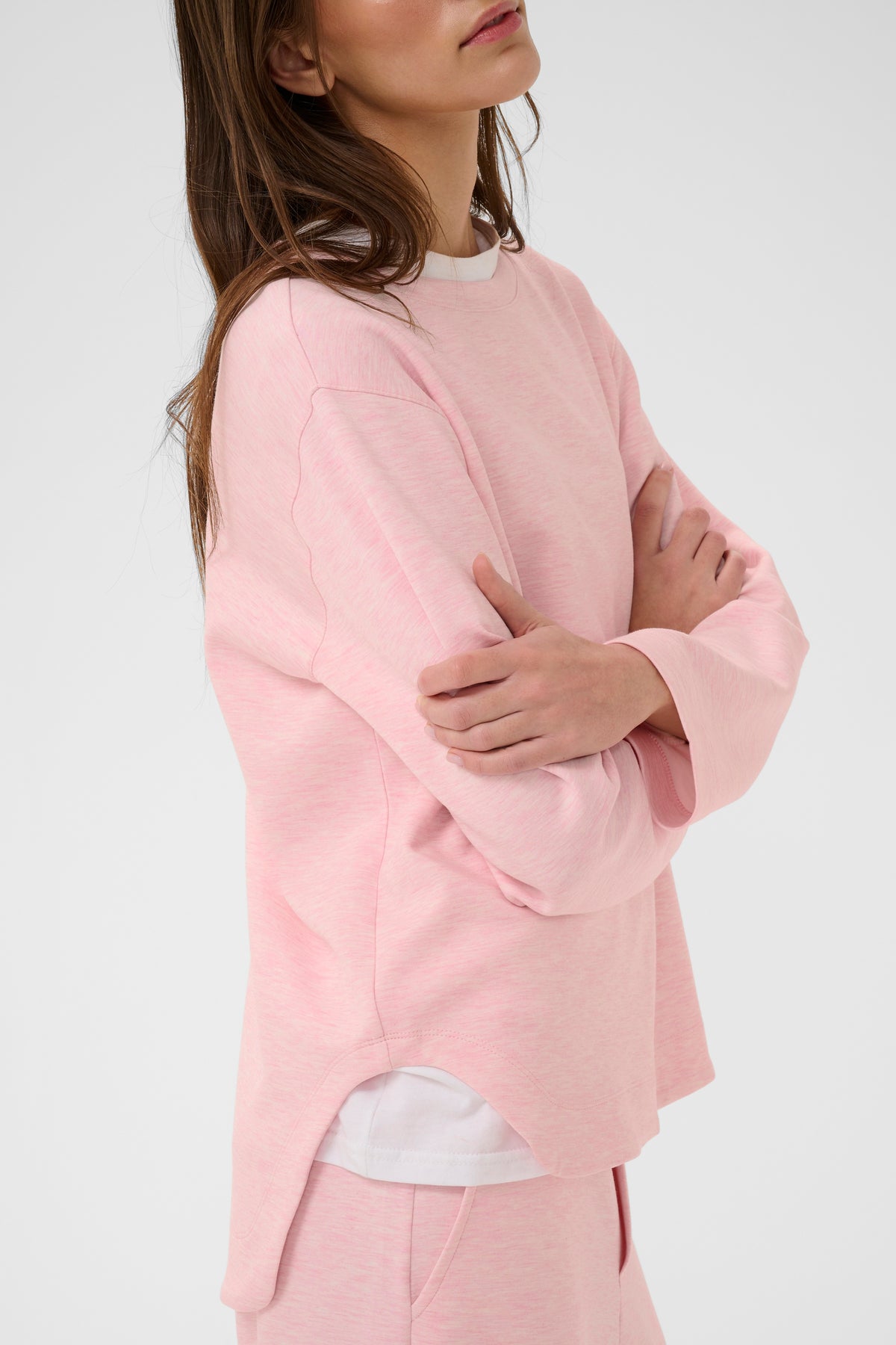 InWear Gincent Candy Pink Melange Modal Supersoft Dipped Hem Sweatshirt