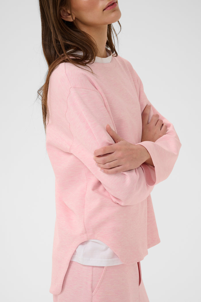 InWear Gincent Candy Pink Melange Modal Supersoft Dipped Hem Sweatshirt