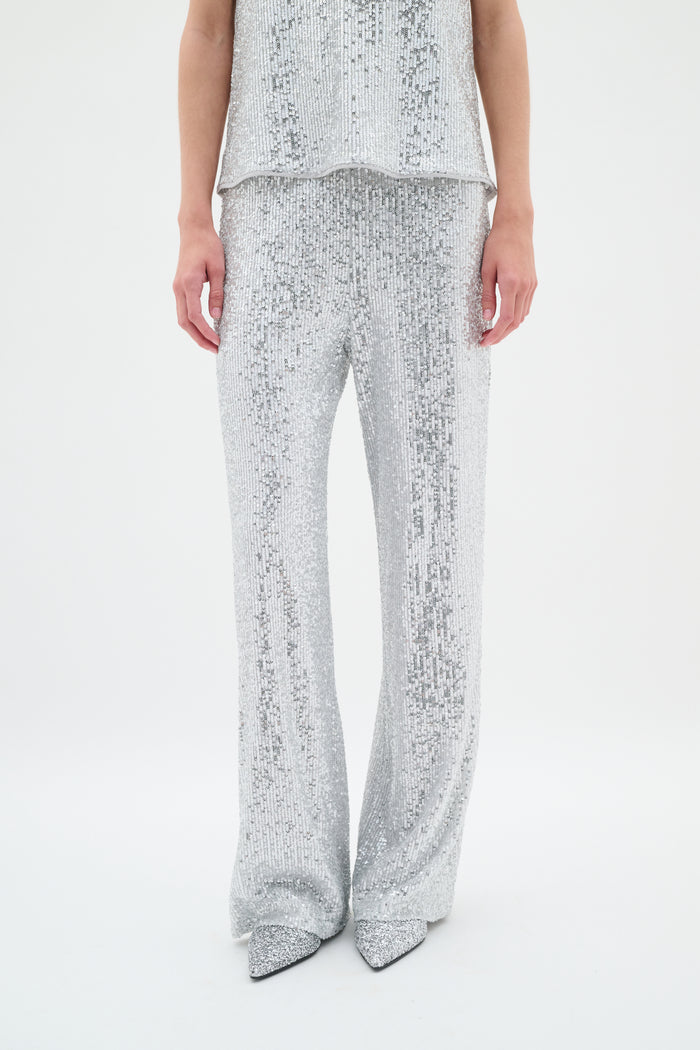 InWear Barbara Silver Sequin Wide Leg Trousers, 30110081