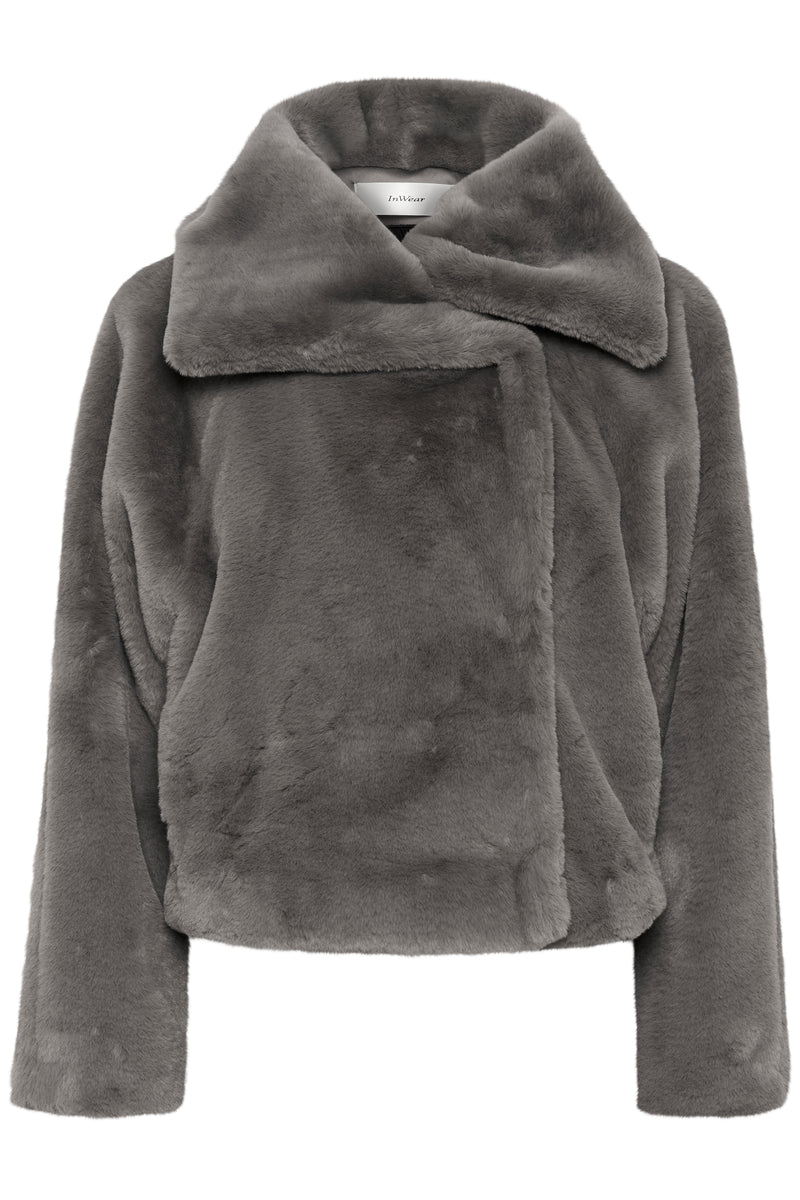 InWear YoboIW Sandy Grey Faux Fur Short Coat