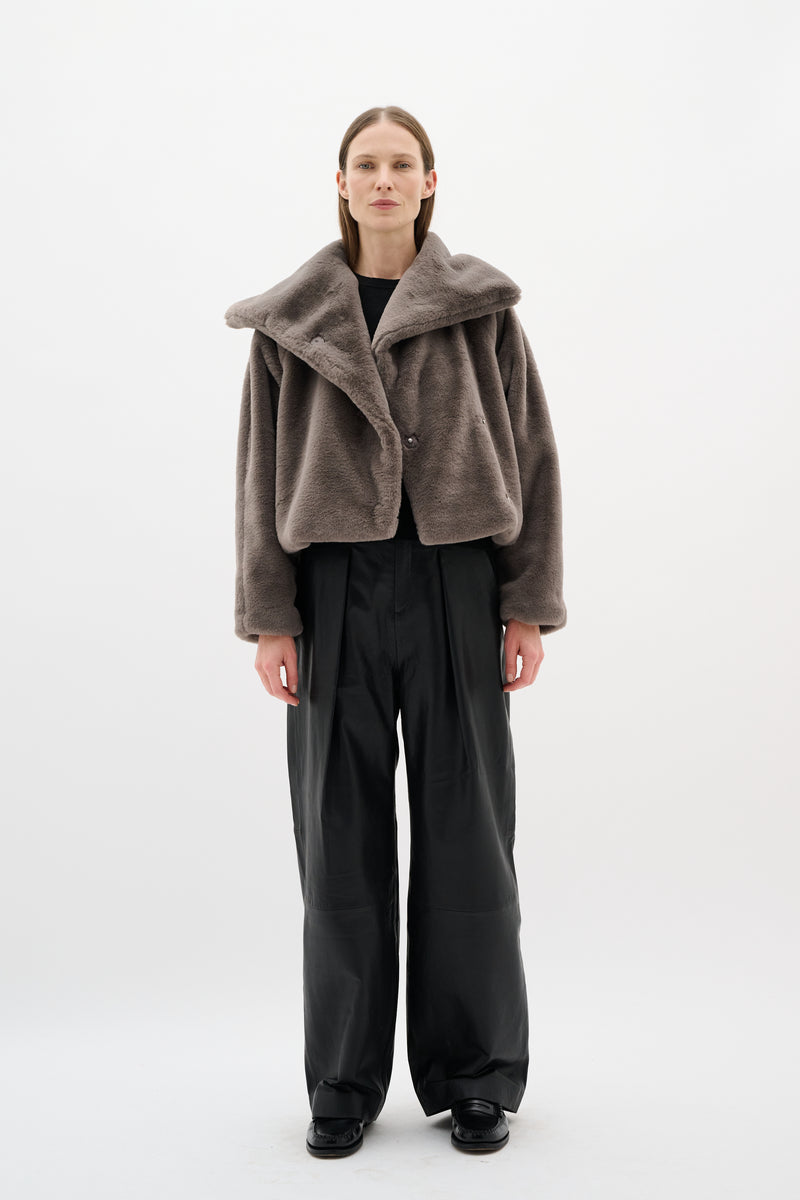 InWear YoboIW Sandy Grey Faux Fur Short Coat