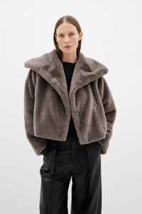 InWear YoboIW Sandy Grey Faux Fur Short Coat