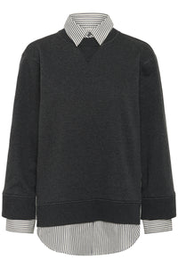 InWear Natalja Grey Melange Striped Shirt Sweatshirt