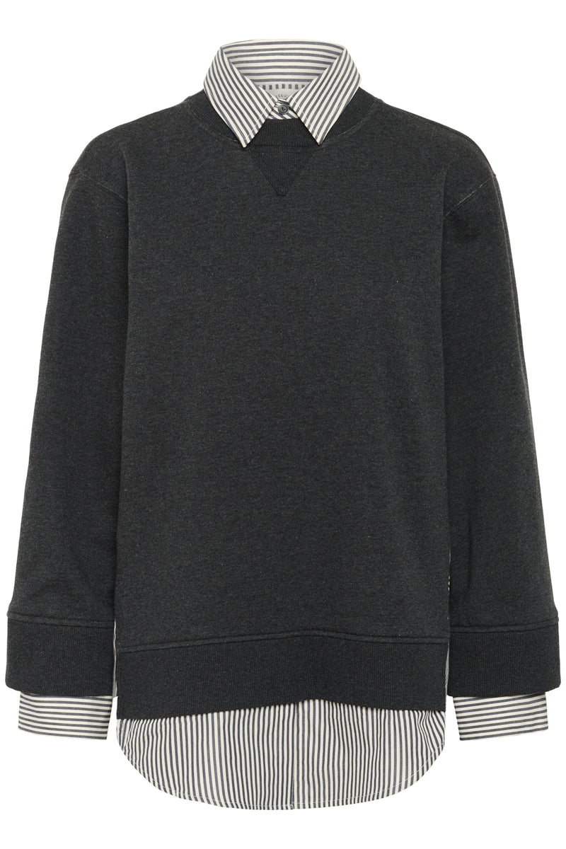InWear Natalja Grey Melange Striped Shirt Sweatshirt