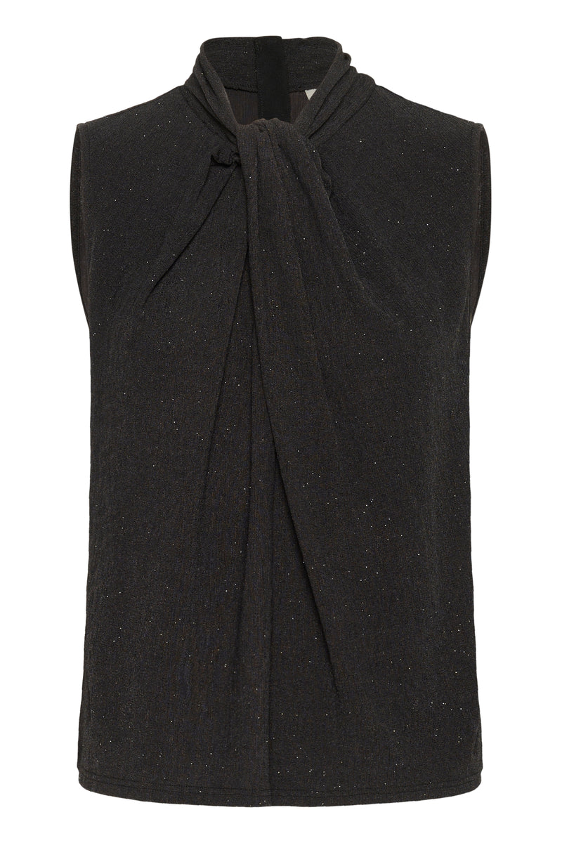 InWear Krith Koto Black Lurex Metallic Knot Neck Top