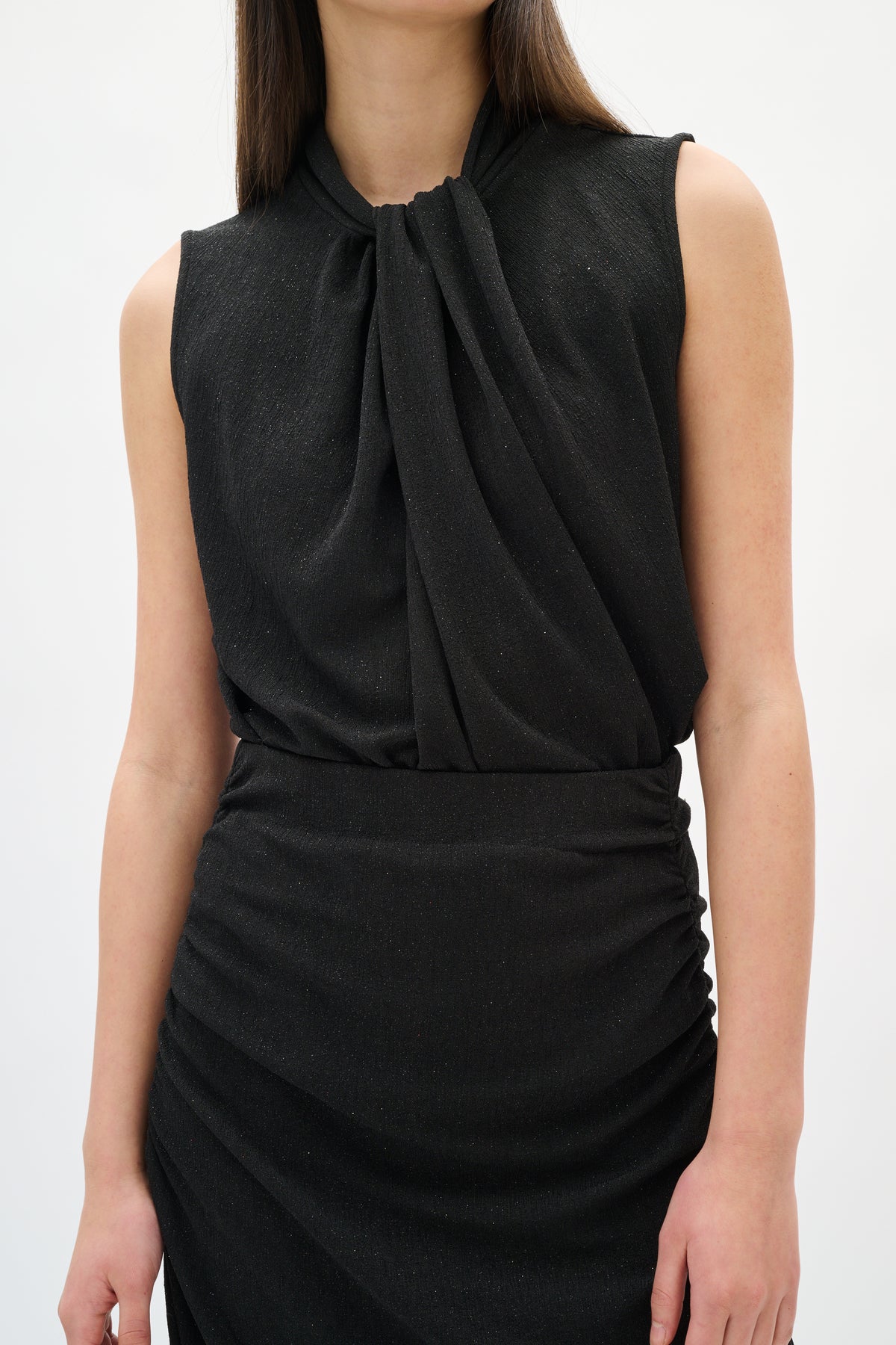 InWear Krith Koto Black Lurex Metallic Knot Neck Top