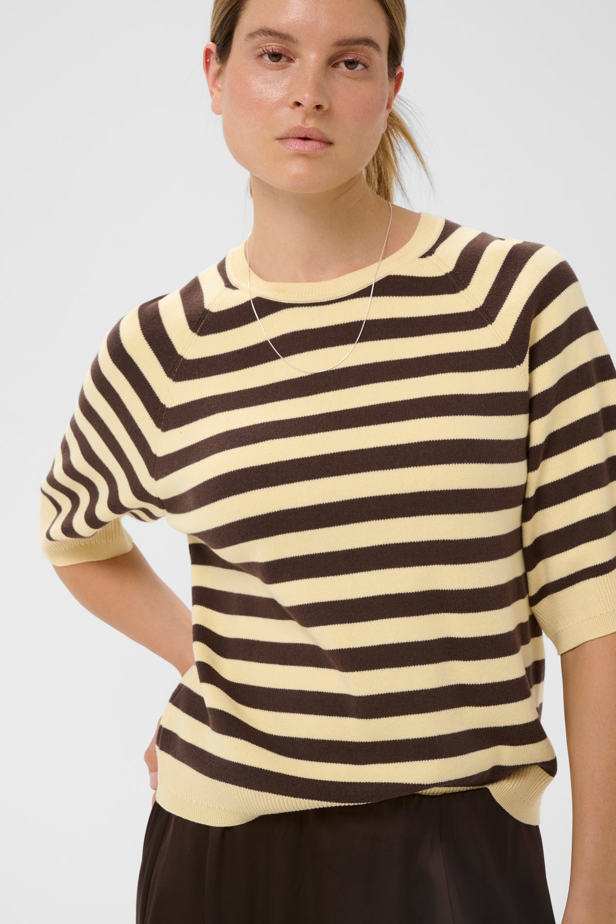 InWear MadieIW Coffee Bean/Chamomile Stripe Knitted T-Shirt Pullover, 30112398
