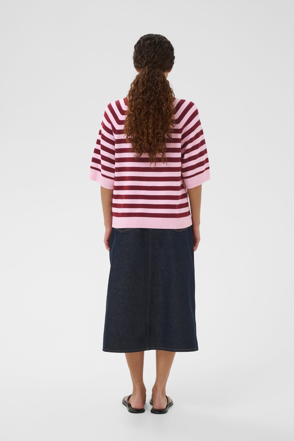 InWear MadieIW Baby Pink/Burgundy Stripe Knitted T-Shirt Pullover, 30112398
