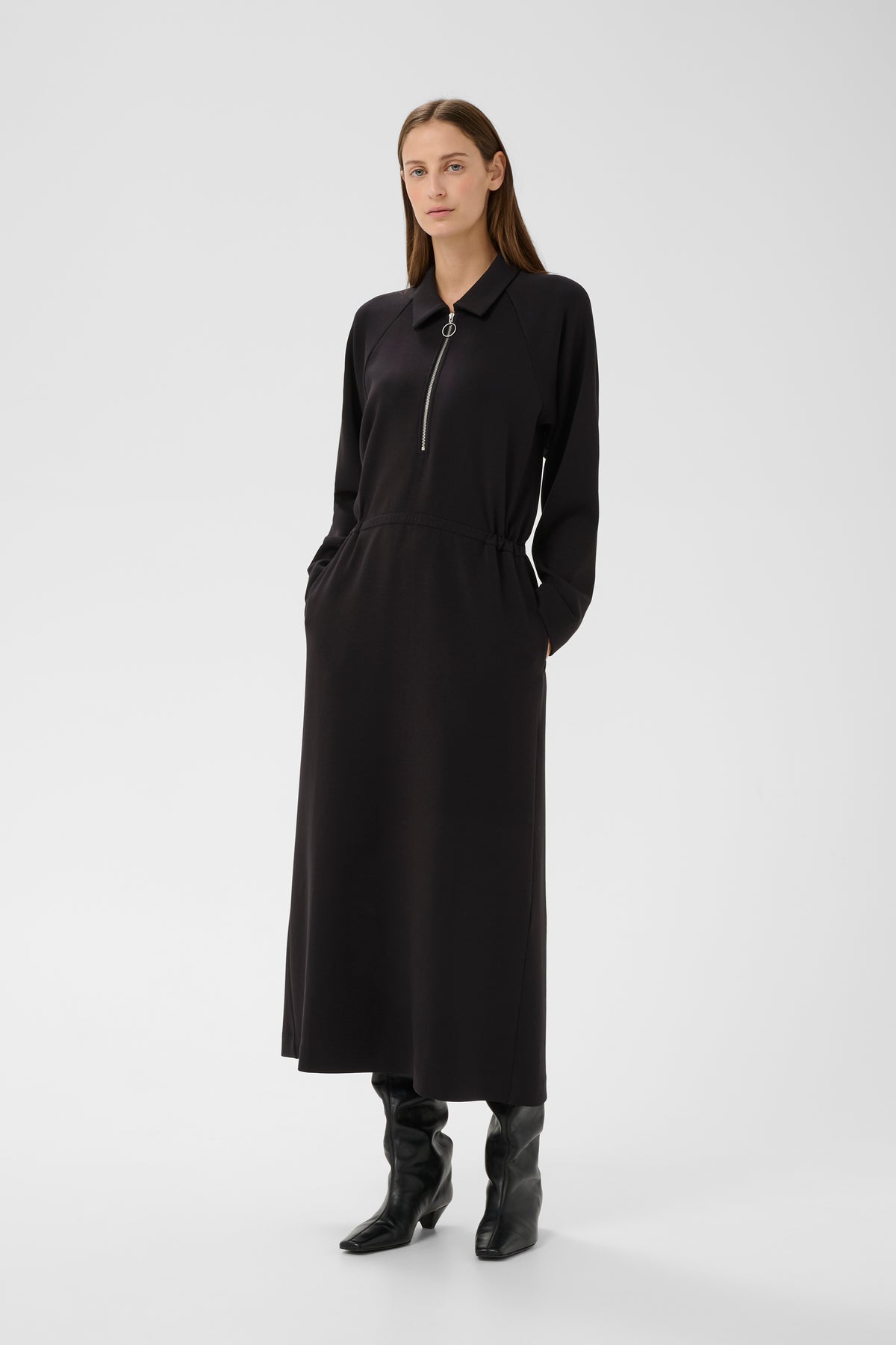 InWear Simi Vincent Black Modal Zip Midi Length Dress, 30112435