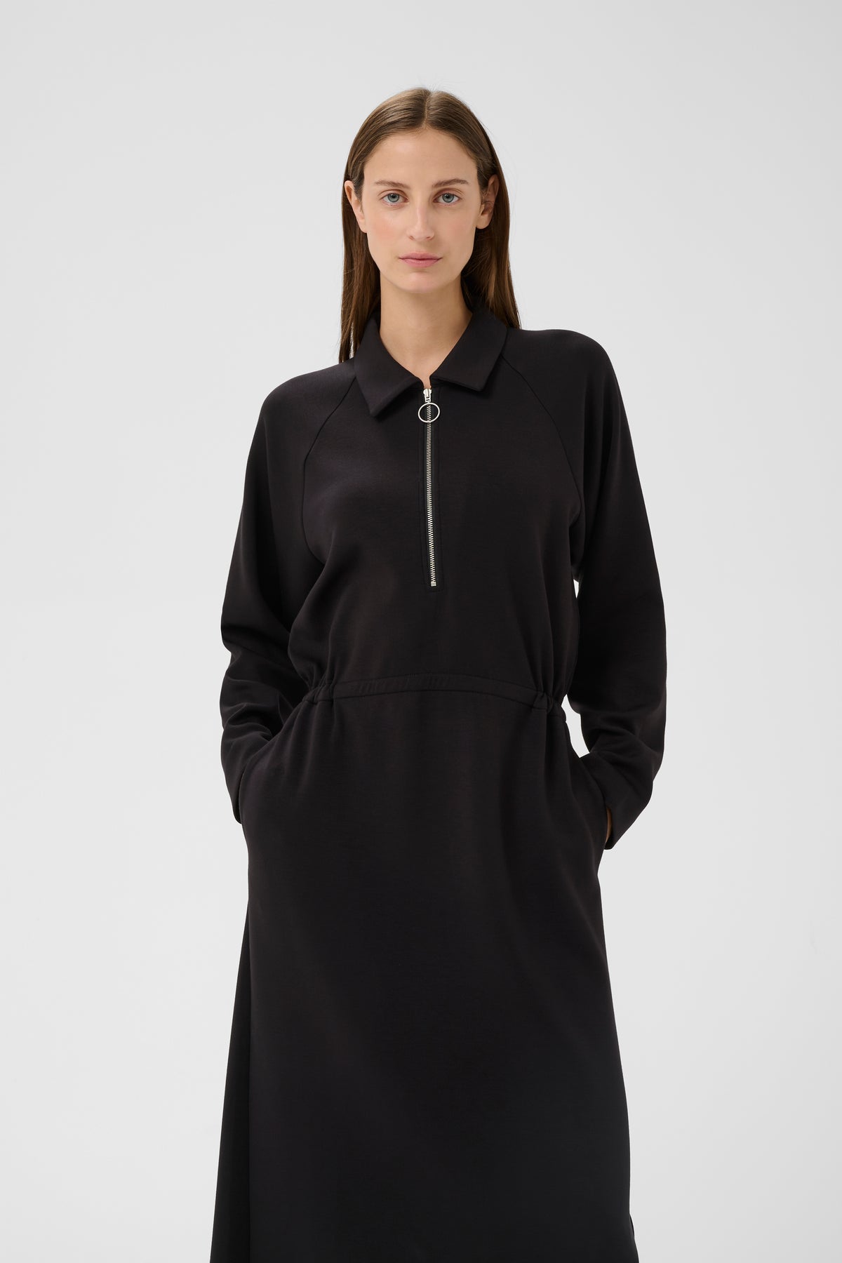 InWear Simi Vincent Black Modal Zip Midi Length Dress, 30112435