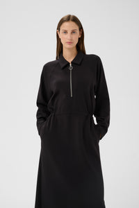 InWear Simi Vincent Black Modal Zip Midi Length Dress, 30112435