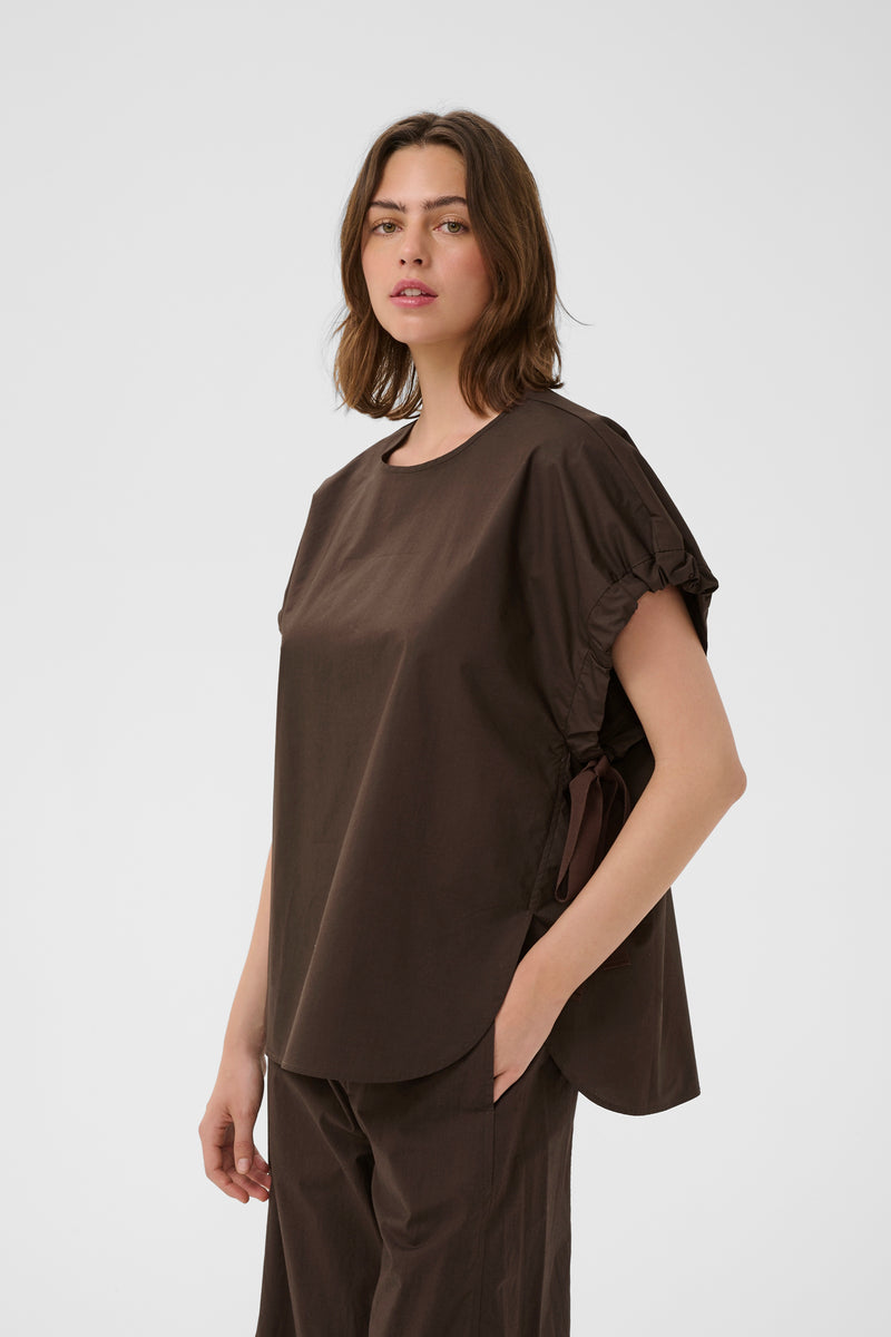 InWear Raven Coffee Bean Boxy Top with Dipped Hem, 30112500