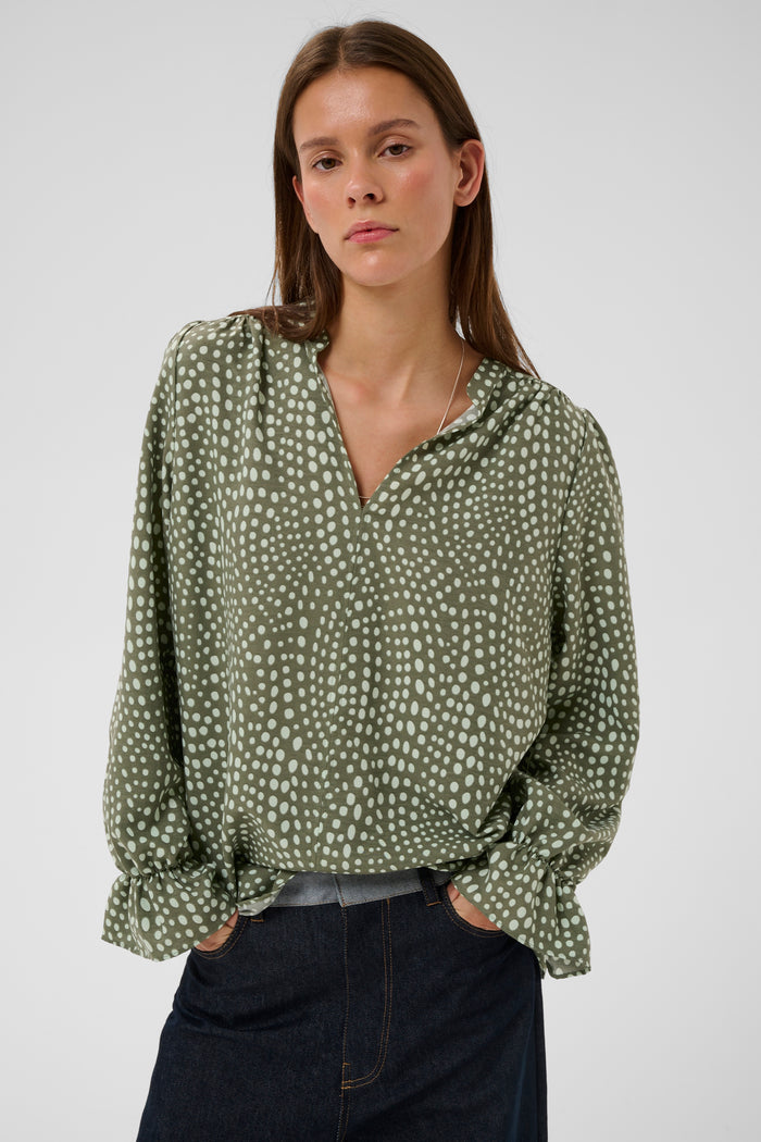InWear LibertyIW Mulled Basil Polka Dot V-Neck Blouse, 30112584
