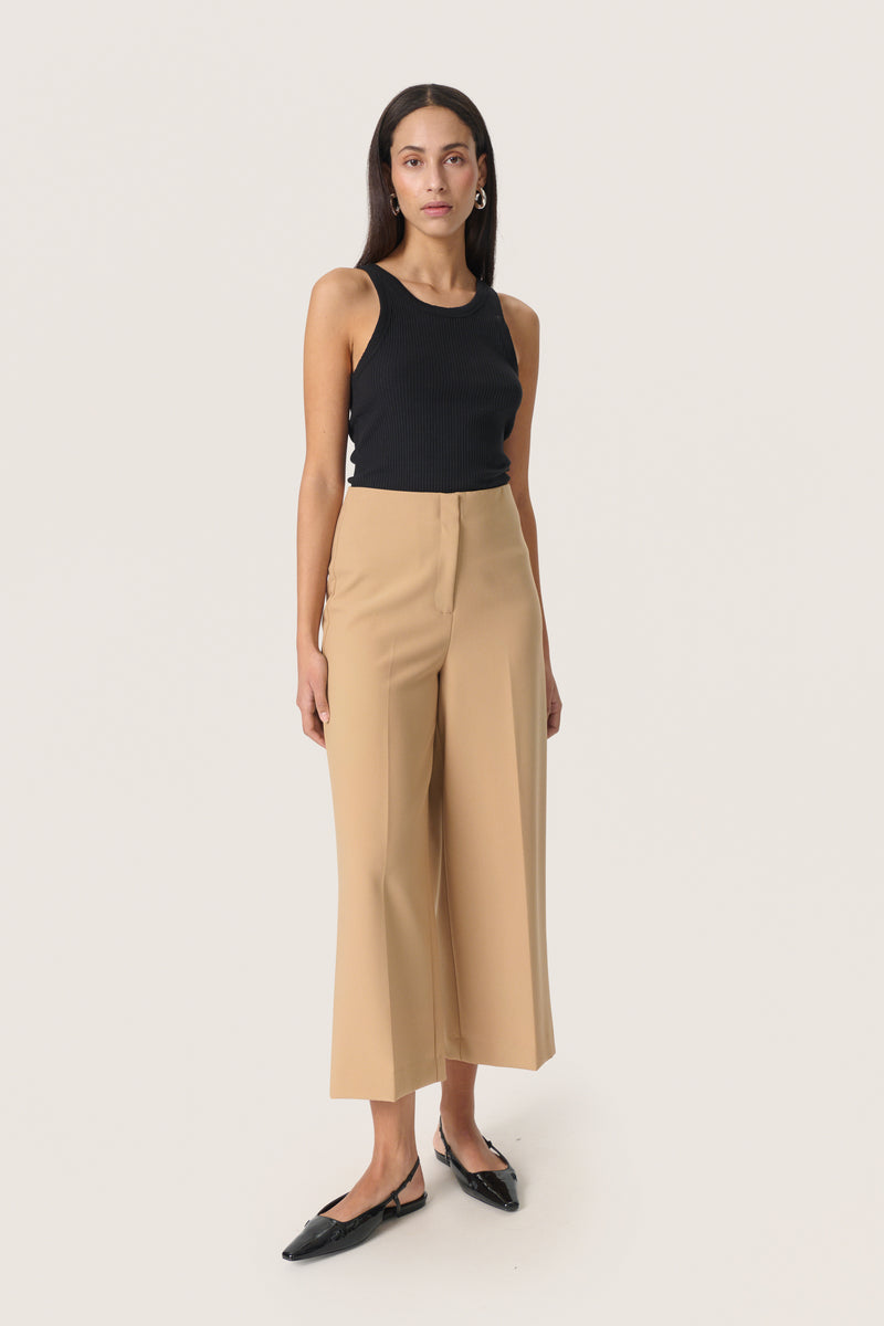 Soaked in Luxury Corinne Travertine Beige Wide Cropped Culotte Trouser