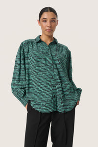 Soaked in Luxury Makena Bottle Green Square Print Shirt, 30407024