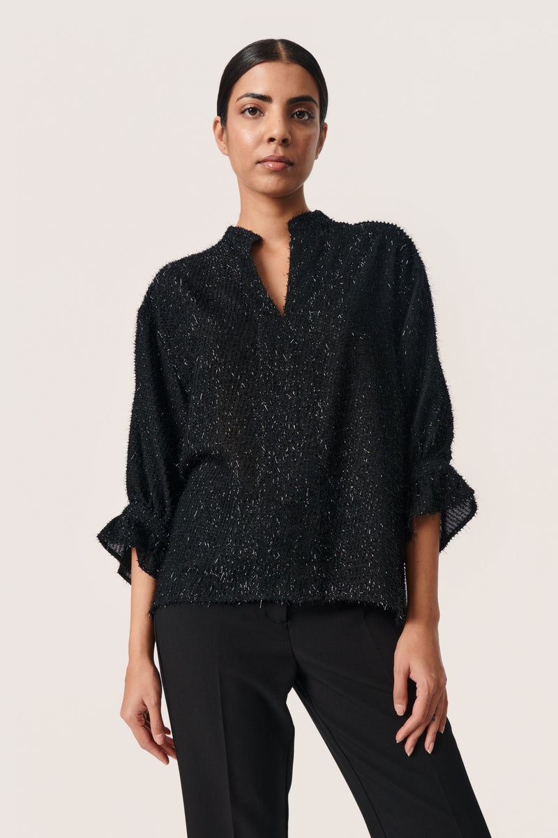 Soaked in Luxury SlLia Amily Black Glitter Fringe Top, 30407076