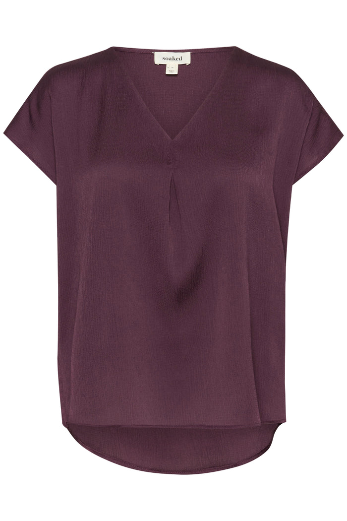 Soaked in Luxury Loana Marija Fudge Burgundy V-Neck Blouse, 30407198