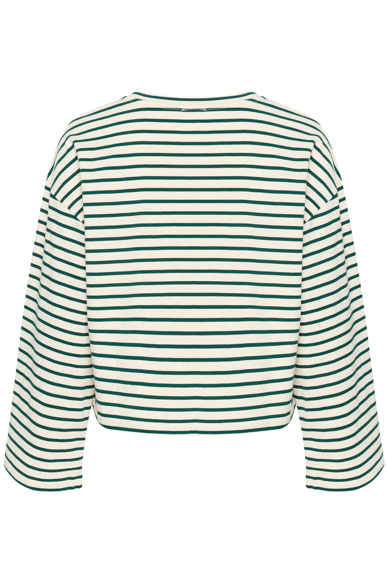 Soaked in Luxury Neo Rain Forest Green Striped Boxy Fit Long Sleeve Top, 30407327