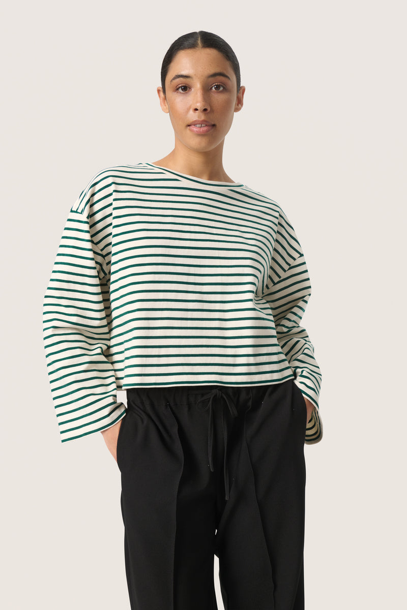 Soaked in Luxury Neo Rain Forest Green Striped Boxy Fit Long Sleeve Top, 30407327