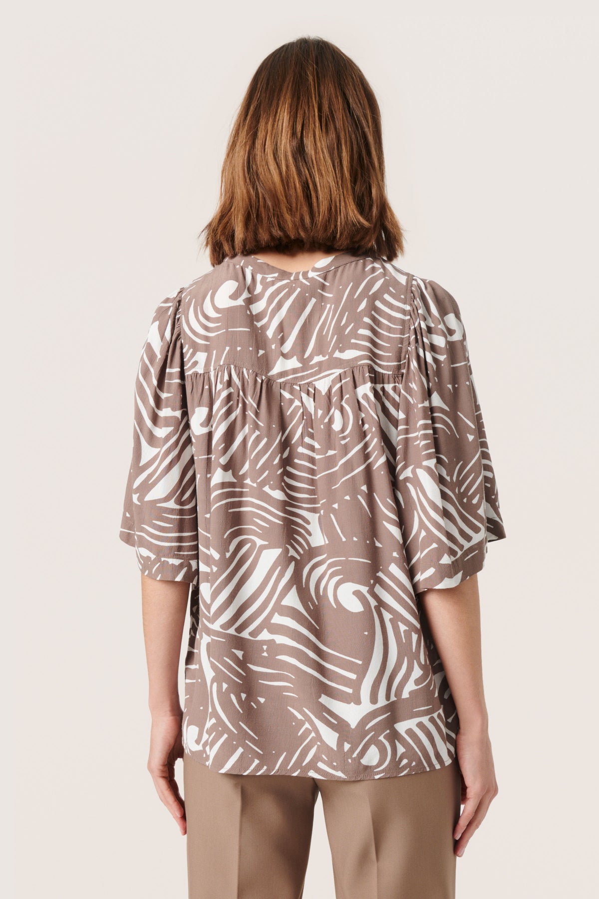 Soaked in Luxury Marian Walnut Line Oversized Blouse, 30407342