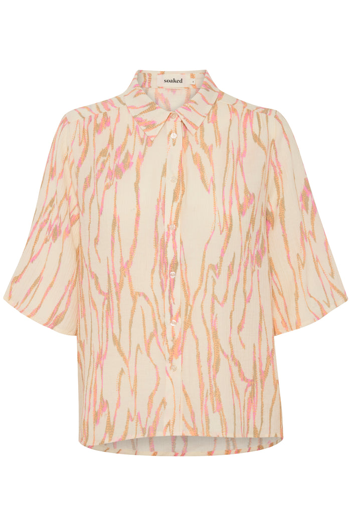 Soaked in Luxury Kehlani Whisper White Abstract Printed Short Sleeve Shirt