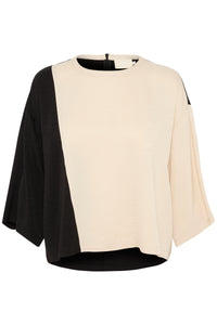 Soaked in Luxury Cevina Studio Black & Cream Colourblock Oversized Top, 30407423