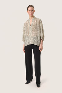 Soaked in Luxury Osaka Amily Shadow Green Printed Blouse, 30407538