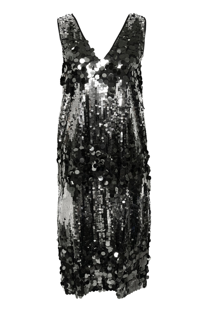 Soaked in Luxury SLAdine Silver Zig Zag Sequin Midi Dress, 30407758