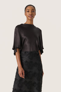 Soaked in Luxury SlMilu Katharine Black Satin Cowl Neck Blouse