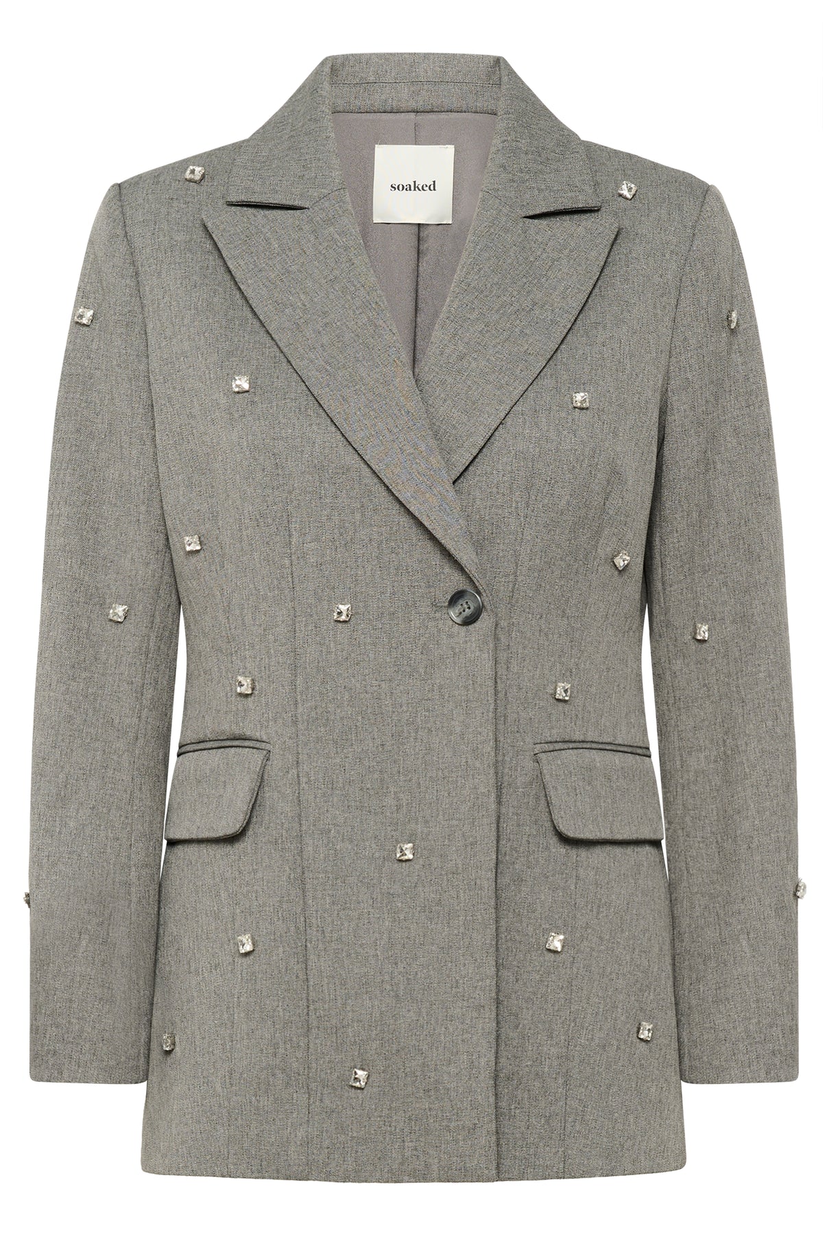 Soaked in Luxury SlLilu Grey Melange Embellished Longline Blazer