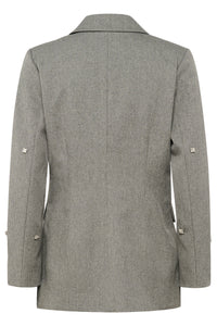 Soaked in Luxury SlLilu Grey Melange Embellished Longline Blazer