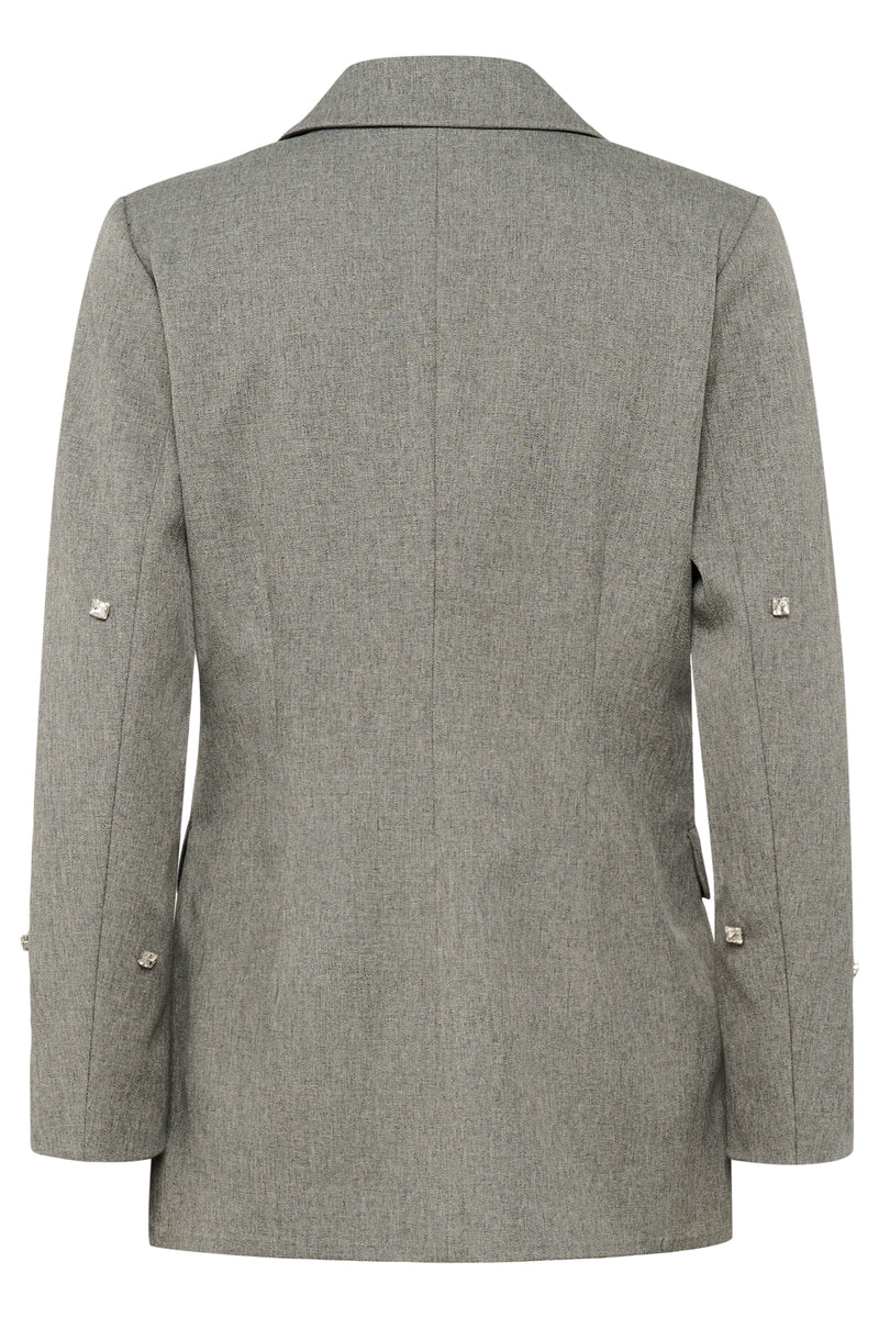 Soaked in Luxury SlLilu Grey Melange Embellished Longline Blazer
