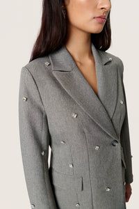 Soaked in Luxury SlLilu Grey Melange Embellished Longline Blazer