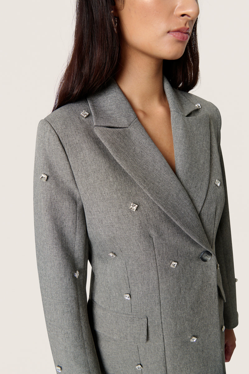 Soaked in Luxury SlLilu Grey Melange Embellished Longline Blazer