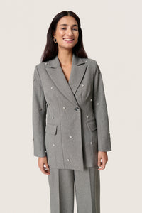 Soaked in Luxury SlLilu Grey Melange Embellished Longline Blazer