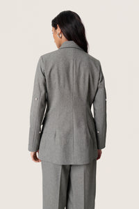 Soaked in Luxury SlLilu Grey Melange Embellished Longline Blazer