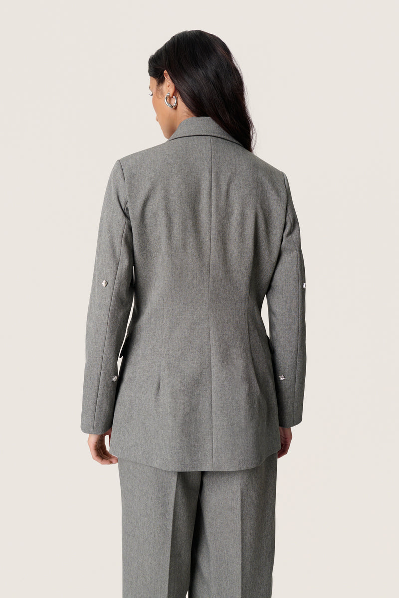 Soaked in Luxury SlLilu Grey Melange Embellished Longline Blazer